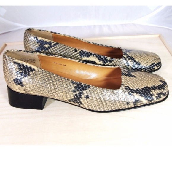 LAUREN RALPH LAUREN Snakeskin Squared Toed Slip Ons - Picture 2 of 7